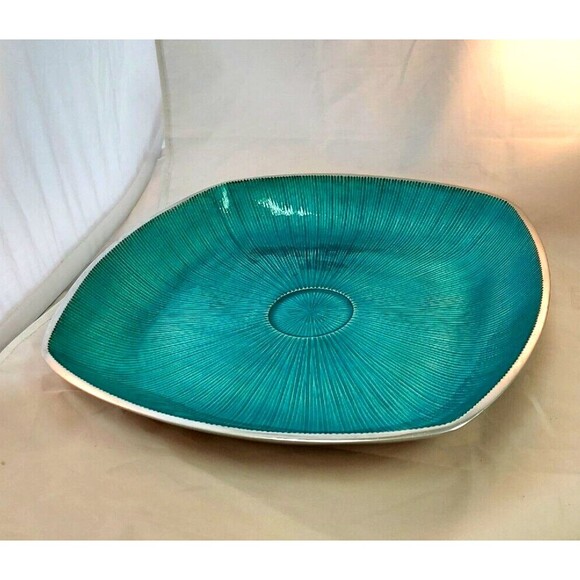 Simplydesignz  Bodoni Collection Handcrafted Aluminum Turquoise enamel 14" Sq - Picture 3 of 7